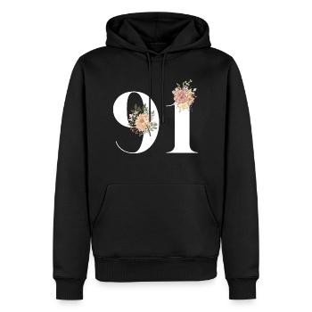 Blumen zum 91-jährigen Jubiläum (Geschenk von 91 Jahren) - Männer Premium Bio Hoodie - Schwarz - Vorne - Nico (187cm)