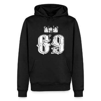 69 Zahl Krone - Männer Premium Bio Hoodie - Schwarz - Vorne - Nico (187cm)