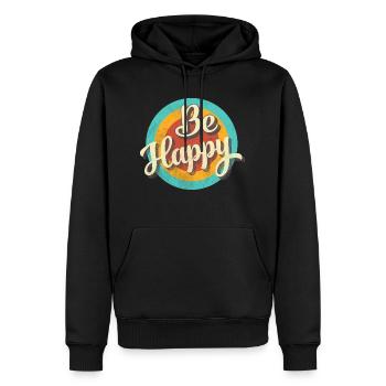 BE HAPPY - Männer Premium Bio Hoodie - Schwarz - Vorne - Nico (187cm)