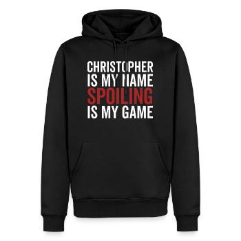Christopher est mon nom Spoiling est mon jeu - Sweat à capuche Premium bio Homme - noir - Devant - Nico (187cm)