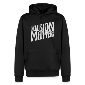 inclusion matters Logo Zitat - Männer Premium Bio Hoodie - Schwarz - Vorne - Nico (187cm)
