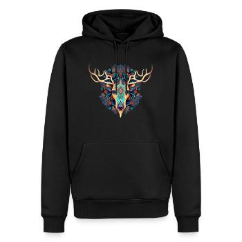 Magischer Hirsch orange türkis Ornamente - Männer Premium Bio Hoodie - Schwarz - Vorne - Nico (187cm)