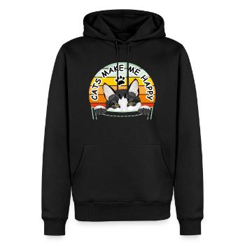 Drôle de chat espion. Les chats me rendent heureux - Sweat à capuche Premium bio Homme - noir - Devant - Nico (187cm)