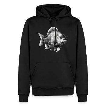 Le piranha au crayon n°2 - Sweat à capuche Premium bio Homme - noir - Devant - Nico (187cm)