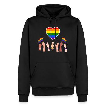 Coeur Gay pride - Sweat à capuche Premium bio Homme - noir - Devant - Nico (187cm)