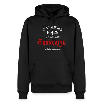 Pas parfaite mais française - Sweat à capuche Premium bio Homme - noir - Devant - Nico (187cm)