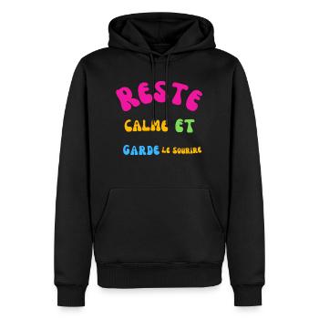 RESTE CALME ET GARDEZ LE SOURIRE - Sweat à capuche Premium bio Homme - noir - Devant - Nico (187cm)