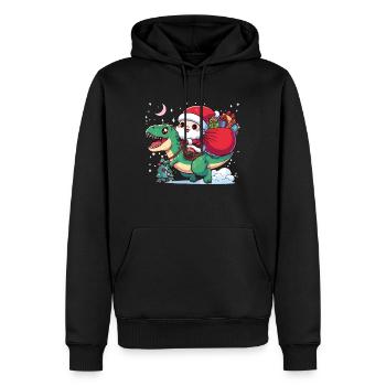 Père Noël et T rex - Sweat à capuche Premium bio Homme - noir - Devant - Nico (187cm)