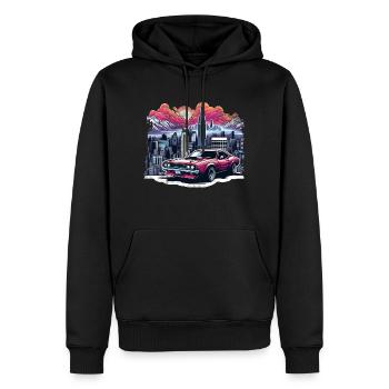 voiture vintage americaine et sportive - Sweat à capuche Premium bio Homme - noir - Devant - Nico (187cm)
