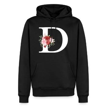 Roter Blumenbuchstabe D - Männer Premium Bio Hoodie - Schwarz - Vorne - Nico (187cm)