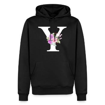 Lila Blumenbuchstabe y - Männer Premium Bio Hoodie - Schwarz - Vorne - Nico (187cm)