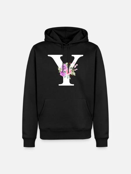 Lila Blumenbuchstabe y - Männer Premium Bio Hoodie - Schwarz