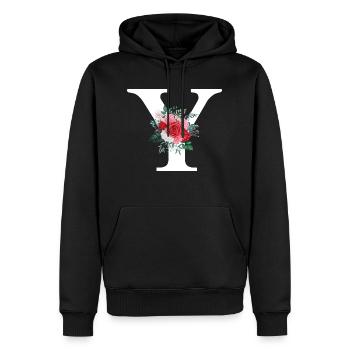 Roter floraler Y-Buchstabe - Männer Premium Bio Hoodie - Schwarz - Vorne - Nico (187cm)