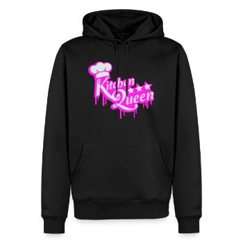 Logo Kitchen Queen lettrage Kitchen Queen femme - Sweat à capuche Premium bio Homme - noir - Devant - Nico (187cm)