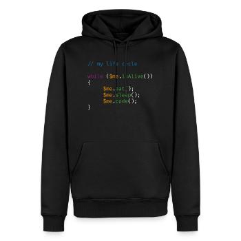 Live Cycle Code - Männer Premium Bio Hoodie - Schwarz - Vorne - Nico (187cm)
