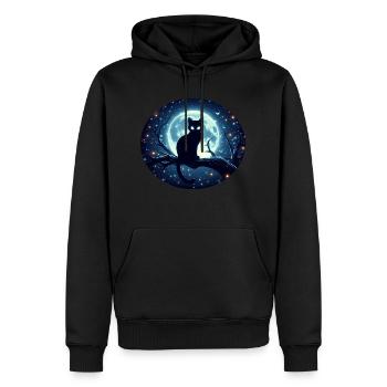 Chat assis sur une branche à la pleine lune - Sweat à capuche Premium bio Homme - noir - Devant - Nico (187cm)