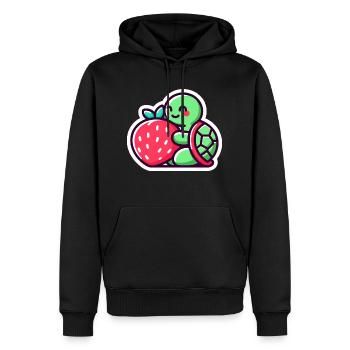 Tortue mignonne étreint une fraise sucrée - Sweat à capuche Premium bio Homme - noir - Devant - Nico (187cm)