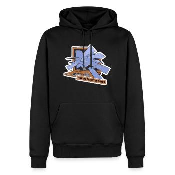 SPIEGEL AUF DER SUCHE NACH SCHÖNHEIT IM CHAOS - Männer Premium Bio Hoodie - Schwarz - Vorne - Nico (187cm)