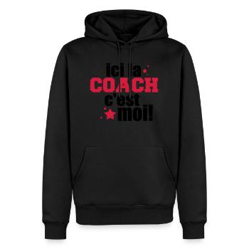 ICI La COACH C'est moi - Sweat à capuche Premium bio Homme - noir - Devant - Nico (187cm)