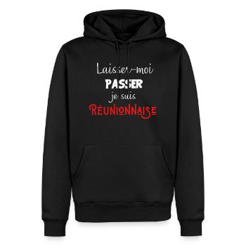laisse-moi passer je suis réunionnaise - Sweat à capuche Premium bio Homme - noir - Devant - Nico (187cm)