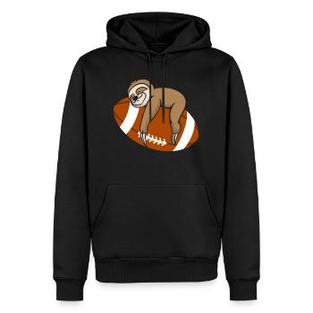 Faultier schläft auf Football - Männer Premium Bio Hoodie - Schwarz - Vorne - Nico (187cm)