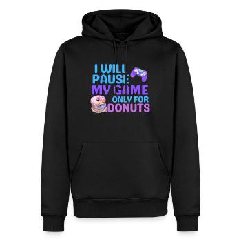 ICH WERDE MEIN SPIEL NUR FÜR DONUTS PAUSIEREN - Männer Premium Bio Hoodie - Schwarz - Vorne - Nico (187cm)
