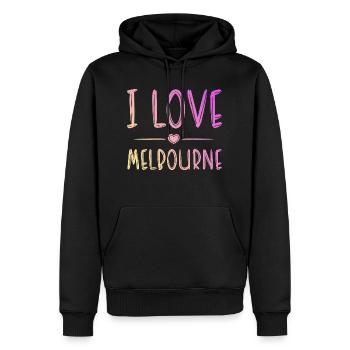 J’aime Melbourne - Sweat à capuche Premium bio Homme - noir - Devant - Nico (187cm)