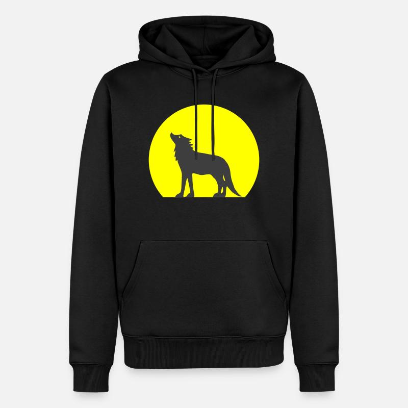 Silhouette Wolf und Mond - Männer Premium Bio Hoodie - Schwarz