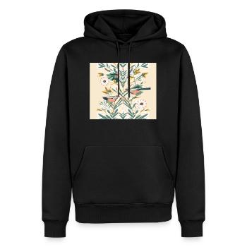 Arbre fleuri avec des oiseaux a fond claire v1 - Sweat à capuche Premium bio Homme - noir - Devant - Nico (187cm)