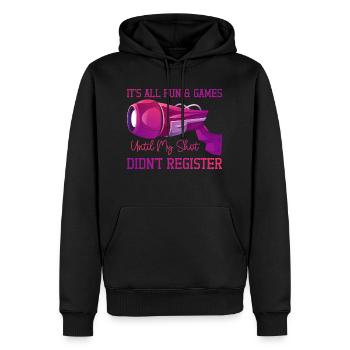 Laser Tag Play & Fun until the hit doesn't count - Men’s Premium Organic Hoodie - black - Front - Nico (187cm)