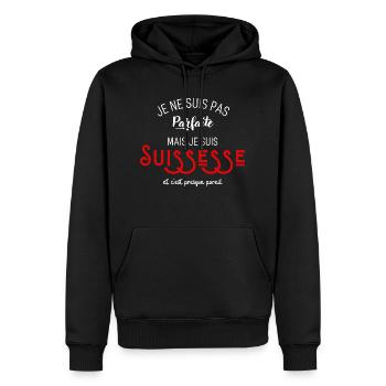 Pas parfaite mais suissesse - Sweat à capuche Premium bio Homme - noir - Devant - Nico (187cm)