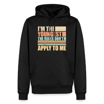 Je suis le plus jeune Les règles ne s’appliquent pas à moi Blague - Sweat à capuche Premium bio Homme - noir - Devant - Nico (187cm)