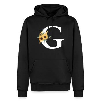 Lettre g floral tournesol - Sweat à capuche Premium bio Homme - noir - Devant - Nico (187cm)