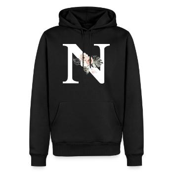Tropischer Blumenbuchstabe N - Männer Premium Bio Hoodie - Schwarz - Vorne - Nico (187cm)