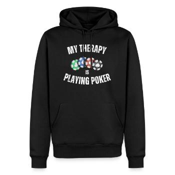My Therapie Is Playing Poker - Männer Premium Bio Hoodie - Schwarz - Vorne - Nico (187cm)