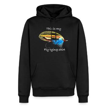 This is my fly tying shirt Blue Doctor - Men’s Premium Organic Hoodie - black - Front - Nico (187cm)