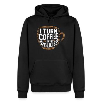 Kaffee trifft Versicherung – mit Humor - Männer Premium Bio Hoodie - Schwarz - Vorne - Nico (187cm)