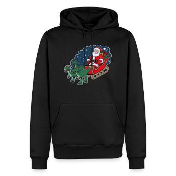 Santa Claus riding a sleigh pulled by dinosaurs - Men’s Premium Organic Hoodie - black - Front - Nico (187cm)