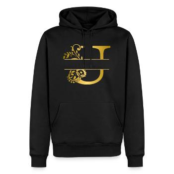 Personalisierter Blumen-U-Buchstabe aus Gold - Geschenkidee - Männer Premium Bio Hoodie - Schwarz - Vorne - Nico (187cm)