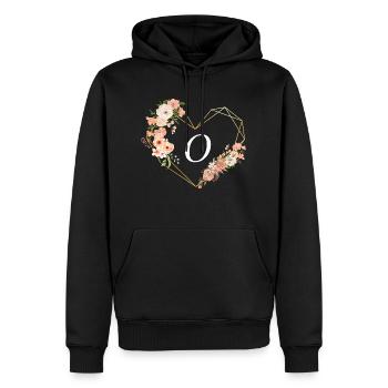 Buchstabe o florales goldenes Herz - Männer Premium Bio Hoodie - Schwarz - Vorne - Nico (187cm)