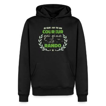 Fier d’être Coureur et Passionné de la Rando - Sweat à capuche Premium bio Homme - noir - Devant - Nico (187cm)