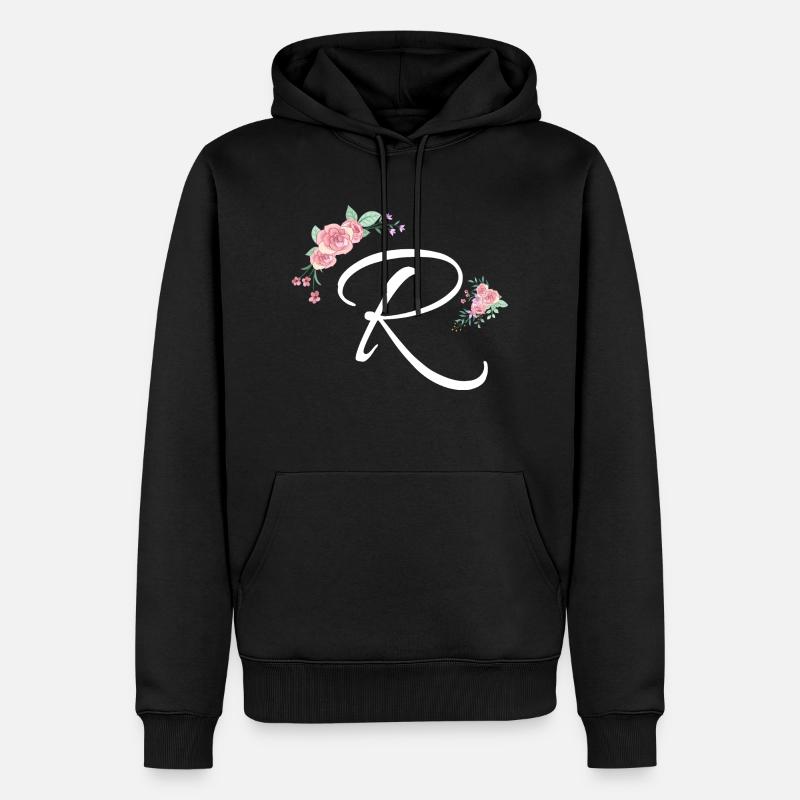 Lettre r fleurs - Sweat à capuche Premium bio Homme - noir