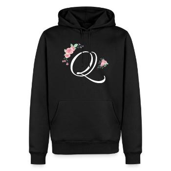 Lettre q fleurs - Sweat à capuche Premium bio Homme - noir - Devant - Nico (187cm)