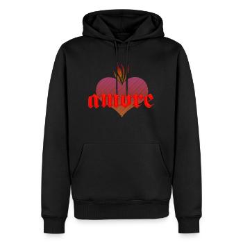 amore mit brennendem Herz - Männer Premium Bio Hoodie - Schwarz - Vorne - Nico (187cm)
