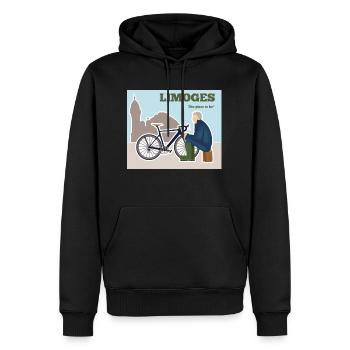 Limoges, The place to be l'homme en bleu - Sweat à capuche Premium bio Homme - noir - Devant - Nico (187cm)