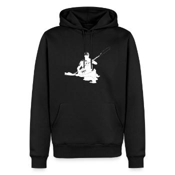 Kajak_Mann_Front_Weiss - Männer Premium Bio Hoodie - Schwarz - Vorne - Nico (187cm)