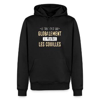 Je m'en bats les couilles - Sweat à capuche Premium bio Homme - noir - Devant - Nico (187cm)