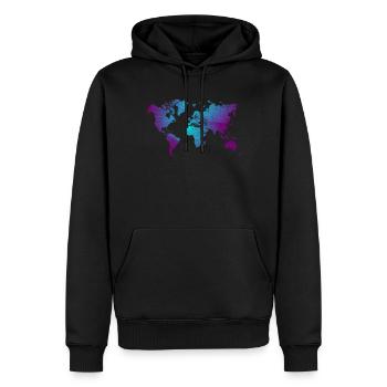 conception de carte du monde cool en bleu et violet - Sweat à capuche Premium bio Homme - noir - Devant - Nico (187cm)