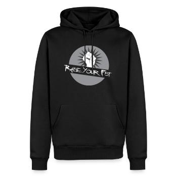 Heben Sie die Faust - Männer Premium Bio Hoodie - Schwarz - Vorne - Nico (187cm)