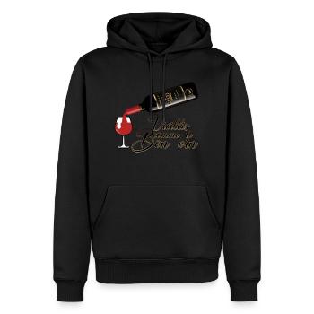 vieillis bon vin humour alcool citation bouteille - Sweat à capuche Premium bio Homme - noir - Devant - Nico (187cm)